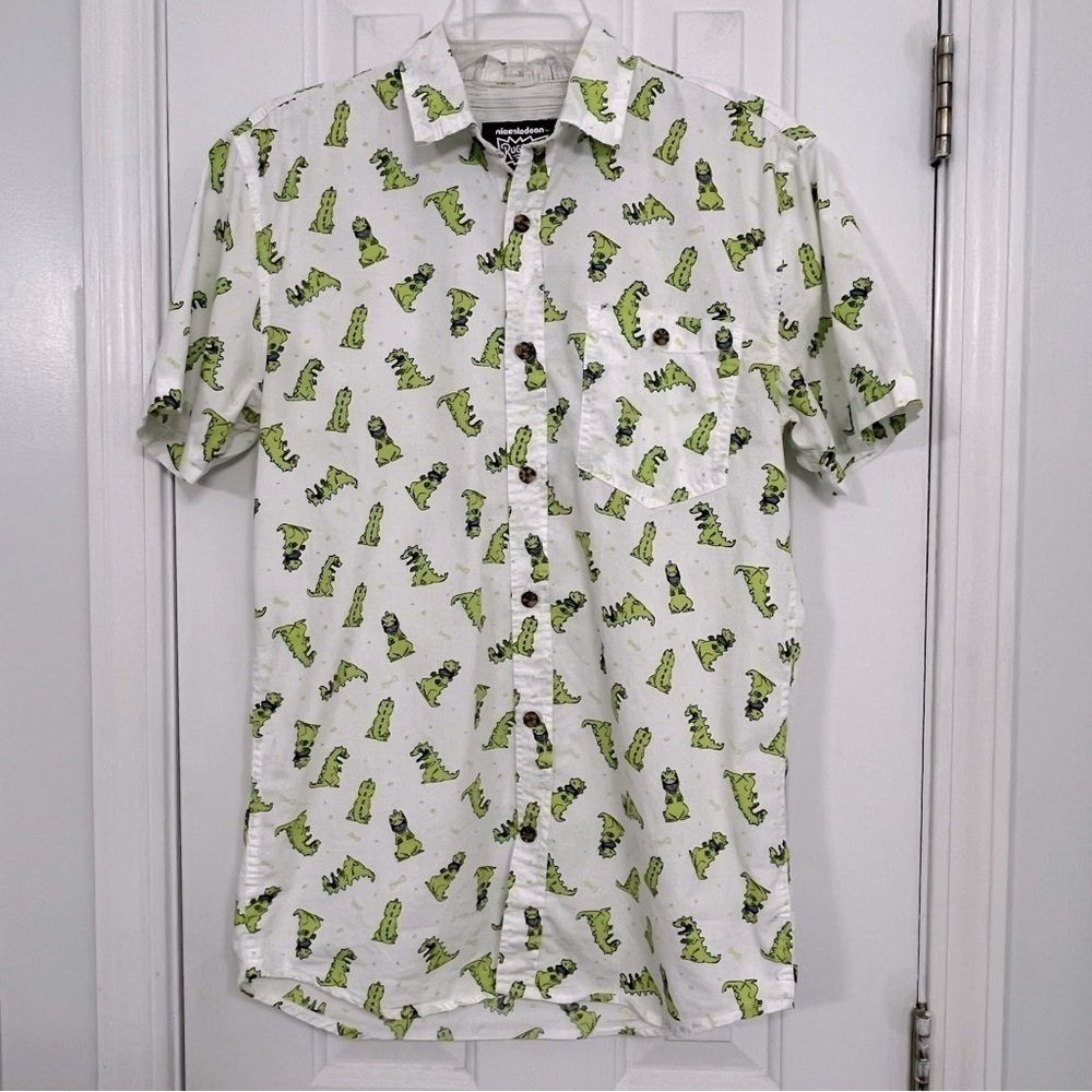 Nickelodeon Rugrats Reptar men’s button front shirt, size small.